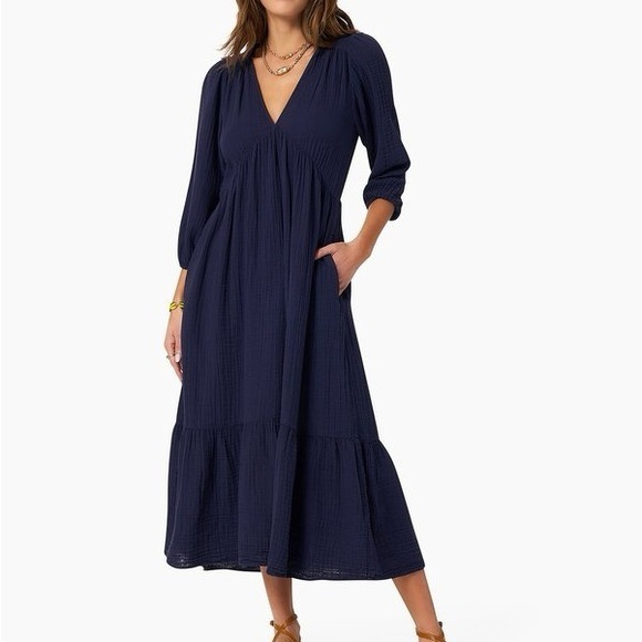 Xirena navy Ella gauzy midi dress - Picture 1 of 11